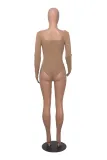 Fall Women's Casual Ribbed Basic Top Solid Color Long Sleeve Tight Fitting Jumpsuit