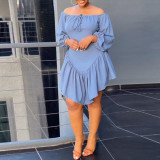 Sexy Slim Lace Lace-Up Elasticated Off Shoulder Balloon Sleeve Dress