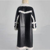 Australian long cotton jacket women's winter fur and color contrast Patchwork lamb wool coat