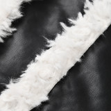 Australische lange Baumwolljacke für Damen, Winterfell und Farbkontrast-Patchwork-Lammwollmantel
