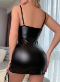 Sexy lingerie Sexy women's patent leather suspenders side slit Bodycon Dress