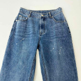 Patchwork Washed Denim Pants Summer Lace-Up Spot Paint Contrast Casual Pants
