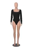 Fall Women's Casual Ribbed Basic Top Solid Color Long Sleeve Tight Fitting Jumpsuit