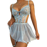Sexy lingerie sexy women's mesh embroidery hollow See-Through suspender nightdress