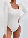 Fall Women's Casual Ribbed Basic Top Solid Color Long Sleeve Tight Fitting Jumpsuit