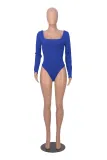 Fall Women's Casual Ribbed Basic Top Solid Color Long Sleeve Tight Fitting Jumpsuit