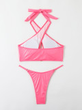 Women's Glitter Pink Metal Buckle Two Pieces Swimsuit Sexy Bikini