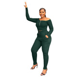 Women's Fall Winter Off Shoulder Zip Long Sleeve Trousers Casual Tracksuit