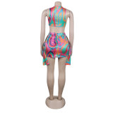 Sexy Printed Colorful Summer Swimsuit See-Through Three-Piece Set