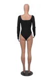 Fall Women's Casual Ribbed Basic Top Solid Color Long Sleeve Tight Fitting Jumpsuit