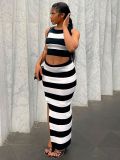 Mode-Streifen-Digitaldruck, ärmellose Weste, sexy, figurbetontes Kleid mit Schlitz