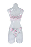 Women Summer Floral Embroidery See-Through Sexy Lingerie Two-Piece Set
