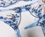 Women Floral Embroidered See-Through Mesh Sexy Lingerie Two-Piece Set