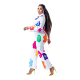 Women's Fashion Casual Digital Printing Floral Pants Two-Piece Set