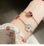 Five-flower ladybug bracelet women's 925 silver-plated open closed wings plated 18k carnelian bracelet
