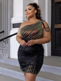 Plus Size Dress V Neck Strap Sequin Dress Chic Party Sexy Low Back