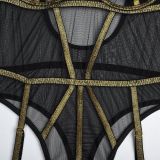 sexy lingerie gold silk beautiful lines mesh teddy lingerie