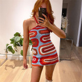 Women's Summer Fashion Halter Neck Lace Up Low Back Sexy Slim Bodycon Dress
