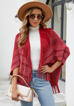 Women's autumn and winter fringed shawl coat women's knitting striped cape