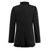 Women's Ruffle Trim Button Down Coat Fall Winter Long Sleeve Short Blazer