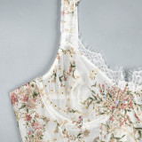Lace and embroidery chiffon Tight Fitting suspenders shaping vest