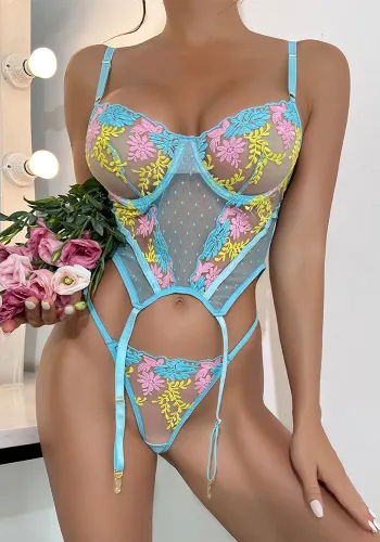 Women's Versatile Tops Flower Embroidery Girls Camisole Sexy Lingerie Set