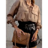 Autumn and winter simple fashion casual tie pocket shirt women
