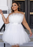 Süßes, trägerloses, weißes Prinzessinnen-Sommerkleid für Damen in Übergröße