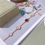 Five-flower ladybug bracelet women's 925 silver-plated open closed wings plated 18k carnelian bracelet