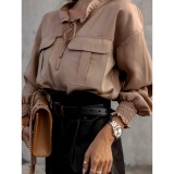 Autumn and winter simple fashion casual tie pocket shirt women