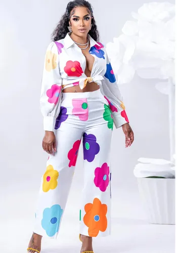 Women's Fashion Casual Digital Printing Floral Pants Two-Piece Set