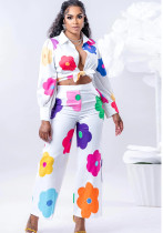 Women's Fashion Casual Digital Printing Floral Pants Two-Piece Set