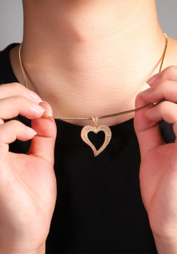 Jewelry Zircon Arc Cutout Heart Print Fashion Pendant Necklace Hip Hop Simple Style Box Chain