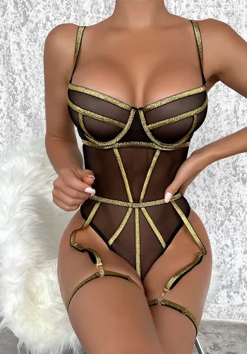 sexy lingerie gold silk beautiful lines mesh teddy lingerie
