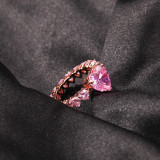 Fashion Chic Size Heart Print Full Zircon Ladies Ring Trendy Gift