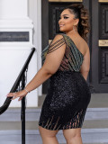 Plus Size Dress V Neck Strap Sequin Dress Chic Party Sexy Low Back