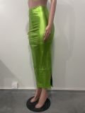 Sexy Bodycon invisible zipper slit skirt leather skirt