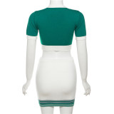Frühling Sommer frauen kleidung Lässige farbe kontrast stricken schlank top hohe taille Bodycon rock set