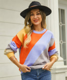Herbst Winter Pullover Gestreiften Patchwork Mode Rundhals Pullover Frauen