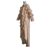Damenmode, hoher, niedriger Saum, lässiges Hemdkleid mit Rüschenärmeln, Sonnenschutz