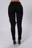 Zerrissene Bleistift-Jeanshose mit hoher Taille und hohem Stretchanteil