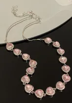 Heart Print Pink Necklace You Hair Sweet Cool Trendy Style Versatile Clavicle Chain Women