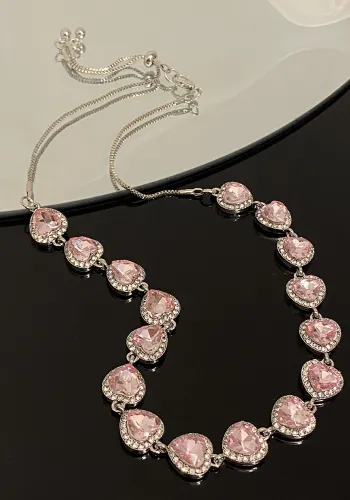Heart Print Pink Necklace You Hair Sweet Cool Trendy Style Versatile Clavicle Chain Women