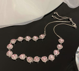 Heart Print Pink Necklace You Hair Sweet Cool Trendy Style Versatile Clavicle Chain Women