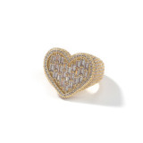 Street Ring Style Hip Hop T Square Heart Print Zircon Ring Jewelry