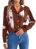 Wind Fall Winter Chic Color Contrast Stripe Turndown Collar Long Sleeve Shirt