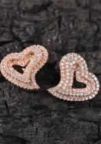 Zircon Hollow Heart Print Earrings Retro Light Luxury Fashion Hip-Hop Stud Earrings Exaggerated Style Earrings