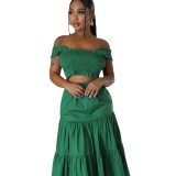 Sommer Sexy Hosenträger Zweiteiliges Plissee Trägerloses Top Hohe Taille Trendy Sexy Swing Rock Set