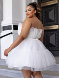 Plus Size Women's Sweet Strapless Princess Summer White Dress
