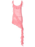 Damen-Sommerkleid aus einfarbigem Chiffon mit Rüschen und sexy Trägern